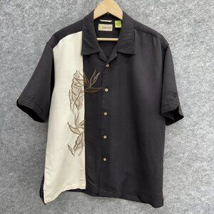 Cubavera Men's Short Sleeve Button Up Embroidered Shirt Size L, Tan Dark Brown